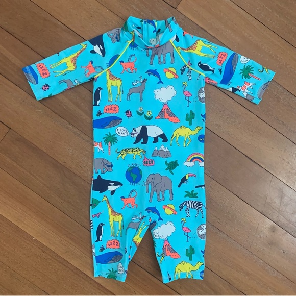 Mini Boden Swim Baby Boden Earth Long Sleeve Onepiece